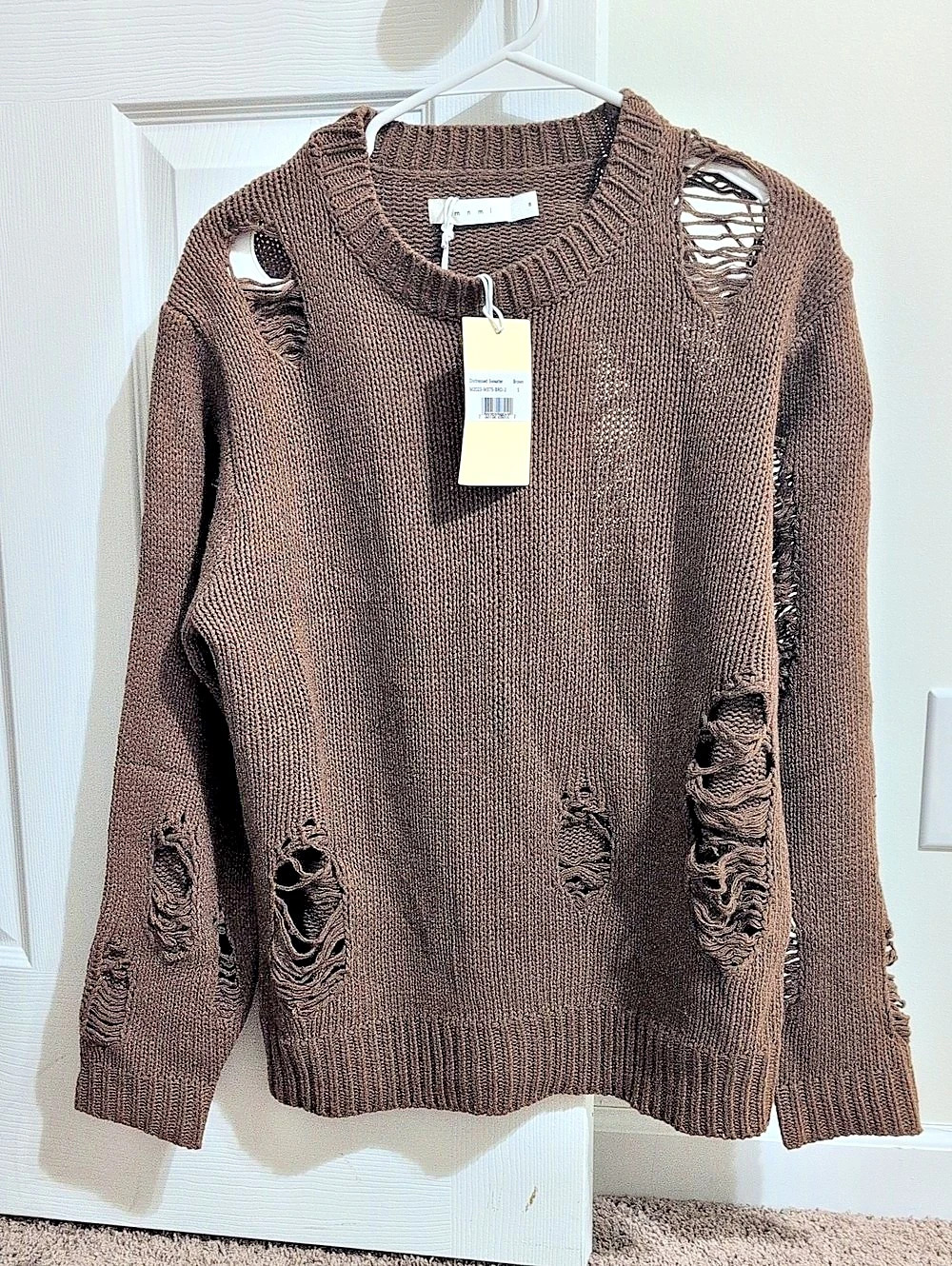 mnml Distressed Sweater Distressed Brown Sweater Size Small NWT